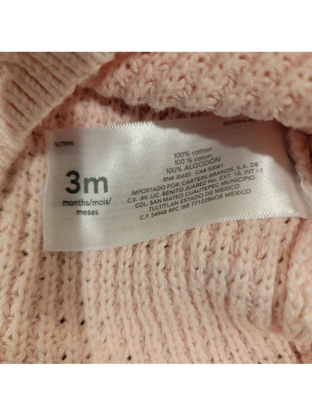 Carter's Infant Girl Pink Hooded Knit Bear Ear Cardigan 3 months - Picture 8 of 9